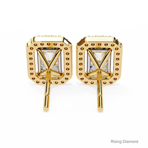 2.0 CTW Radiant Cut Lab Grown Diamond Halo Boucles d'oreilles CVD certifié or jaune 14k cadeau d'anniversaire de luxe - Product Image 4