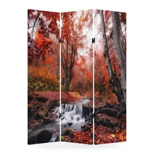 Paravent pliant en toile double face avec motif de cascade dans une forêt d'automne - Product Image 4