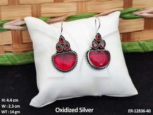 Diseñador de desgaste de forma ovalada diseño antiguo oxidado plata pulido accesorios mujeres oxidado colgante pendientes mujeres joyería conjuntos - Product Image 5