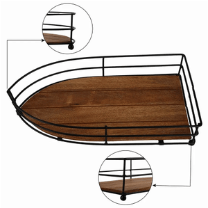 Bandeja de madera marrón estilo barco artesanal con valla de hierro elegante plato para servir té y café para decoración del hogar y organizador - Product Image 4