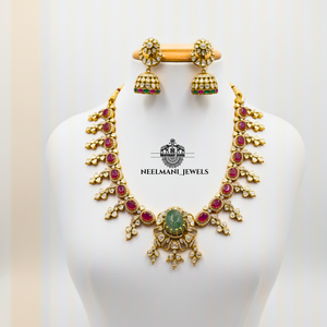 Gold Plated <b>Ruby</b> Stone Moissanite Polki Set Jhumki Pear Cut Fine Jewelry for Weddings Parties Featuring Freshwater Pearl Zircon - Product Image 2