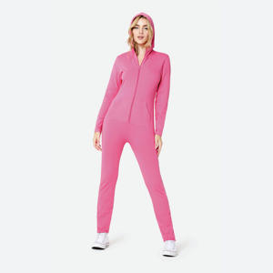 93% 7% ผ้าฝ้ายอีลาสเทนซิปเปิดด้านหน้ากระเป๋าจิงโจ้สีชมพูร้อนแรงชุดจั๊มสูททรงพอดีตัวแบบดั้งเดิม - Product Image 3