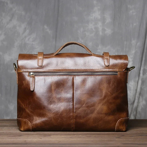 Classic Genuine Cowhide Leather Laptop Messenger Handbag Protective Crossbody Shoulder Bag Durable Office Use Zipper Closure - Product Image 2