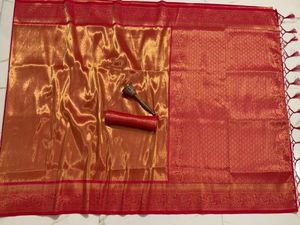 Tessuto di pura seta pesante sari tessitura originale in oro con lavoro di tessitura pesante camicetta da corsa bel colore