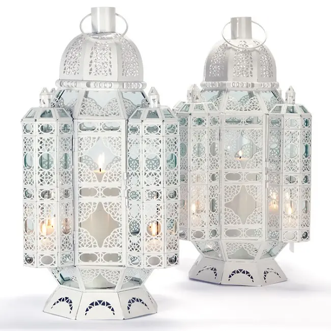Nouveau Style Vintage Antique mariage métal bougie lanterne pour la décoration de la maison argent enduit blanc pour chambre chambre et salon