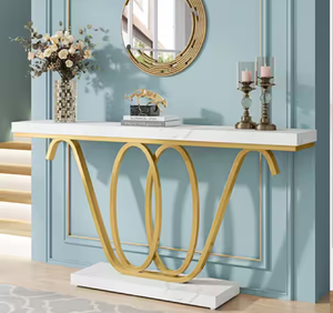 คอนโซลโต๊ะโลหะเฟอร์นิเจอร์สีโรสโกลด์กรอบฐานโลหะหินอ่อนท็อปกระจกด้านบนขายดีที่สุดห้องนั่งเล่น - Product Image 3