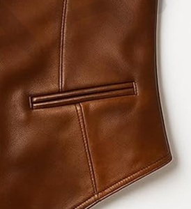 Gilet en cuir sans manches à col en V pour homme, en cuir d'agneau véritable de qualité supérieure, style décontracté de cow-boy occidental, moto - Product Image 5