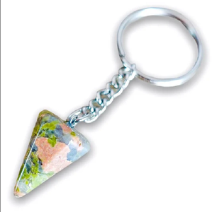 พวงกุญแจหินควอตซ์จุด Unakite แบบธรรมชาติ,พวงกุญแจคริสตัลอัญมณีสีทองแบบห่อสำหรับผู้ค้าส่ง - Product Image 6