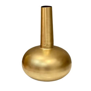 แจกันเหล็กสไตล์ชายฝั่งรุ่นใหม่ล่าสุดปี 2026 แจกันโลหะพร้อมฐานกลมคอสูงชุบทอง ตกแต่งบ้านลายสลัก - Product Image 1