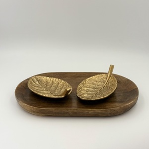 Nuevo Juego de 2 Tazones para Frutos Secos con Diseño de Hojas Arrugadas en Aleación Dorada PVD con Bandeja para Hogar, Hotel, Apartamento, Restaurante, Bodas y Fiestas - Product Image 5