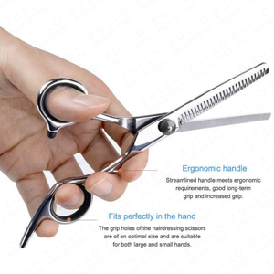 Ensemble de 2 ciseaux de coiffure en acier à haute teneur en carbone, ciseaux de coupe et d'éclaircissement professionnels pour barbier, étui inclus - Product Image 6