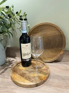 Plateau de service rond en bois de manguier massif fait à la main plateau naturel décoratif cuisine salle à manger vaisselle décor à la maison - Product Image 6