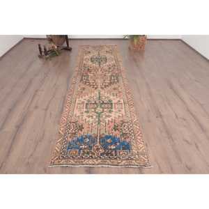 Alfombra de 2.8x10.4 pies, Alfombra Turca Vintage, Alfombra de Lana Azul - Product Image 1