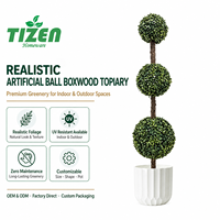 Plante artificielle en pot triple de 120 cm, fausse boule de buis, pot blanc, feuilles en PE résistantes aux UV, pour intérieur, extérieur, bureau