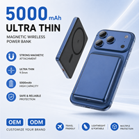 Batterie externe magnétique ultra-fine en alliage d'aluminium 5000 mAh avec charge rapide PD 20W et chargeur sans fil, entrée Type-C