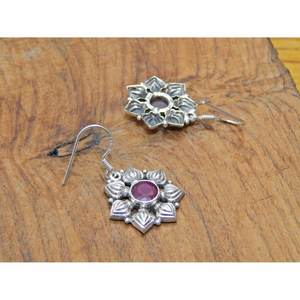 Pendientes colgantes de piedras preciosas de rubí Natural de Plata de Ley 925, pendiente de gota de diseño de flor Simple, - Product Image 3