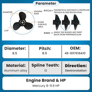 <span class=keywords><strong>Hélice</strong></span> <span class=keywords><strong>de</strong></span> <span class=keywords><strong>bateau</strong></span> pour moteur hors-bord <span class=keywords><strong>Mercury</strong></span> 8.5x8.5 en aluminium, 3 pales, 12 dents, 8/9.9 CV, <span class=keywords><strong>hélice</strong></span> pour moteurs hors-bord - Product Image 2