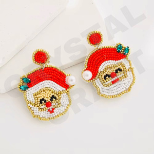 Christmas Dangle Earrings New Arrival Cross-Border Handmade Beads Gold Trendy Creative for Parties Christian Style - Product Image 1