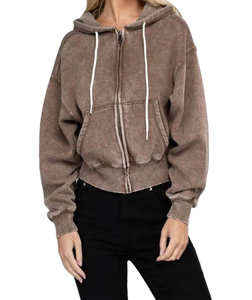 Sudadera con Capucha para Mujer, Estilo Informal, Lavada al Ácido, con Cierre, con Cordón, Antibolitas, Transpirable - Product Image 2