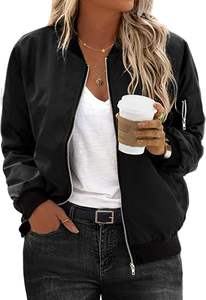 Chaqueta Bomber de satén a rayas informal para mujer, cortavientos de invierno con cremallera ligera con bolsillos, talla XL para hombre - Product Image 2