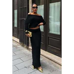 มาดอนน่า 10078 ชุดกระโปรงผ้าถักลำลองพร้อมปกสำหรับฤดูใบไม้ร่วง - Product Image 2