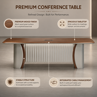 Table de conférence compacte pour bureau, plateau en bois grainé, base blanche, petite table de réunion avec boîte à câbles pour salle de réunion, W2400