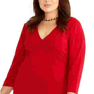 Vestido Tubo con Volantes en el Bajo, Talla Grande 16W, para Mujer, Marca Rachel Roy, Color Rojo Brillante, Cintura Natural - Product Image 2
