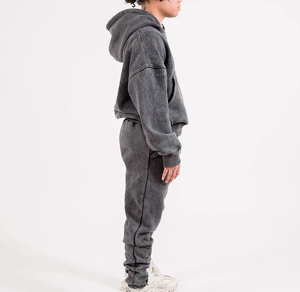 Vintage lavage à l'acide casual Droop épaule blanc pull survêtement hommes poids lourd grande taille personnalisé Streetwear hommes survêtement - Product Image 2