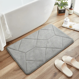 Tapis de bain rectangulaire moderne en microfibre avec support en mousse à mémoire de forme antidérapant, motif géométrique bleu pour le sol de la salle de bain - Product Image 4