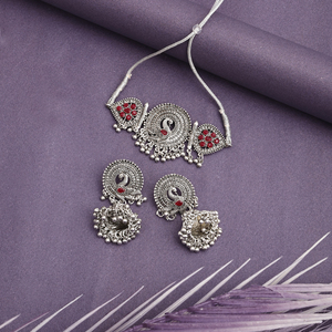 GS Maroon Flower Peacock <b>Choker</b> with Zircon for Wedding Occasions - Product Image 1