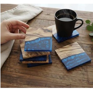 Unique <b>Blue</b> Resin River <b>Coasters</b> Handmade Wood Epoxy Drink <b>Coaster</b> Set with Matching Holder for Dining Table Home Decor Gift - Product Image 5