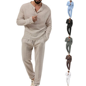 Set da <span class=keywords><strong>uomo</strong></span> all'ingrosso 2 pezzi Casual in cotone a manica lunga da <span class=keywords><strong>uomo</strong></span> Set <span class=keywords><strong>di</strong></span> camicia <span class=keywords><strong>e</strong></span> <span class=keywords><strong>pantaloni</strong></span> <span class=keywords><strong>di</strong></span> <span class=keywords><strong>lino</strong></span> personalizzati per gli uomini - Product Image 1