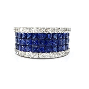 Bague large en or blanc massif 18 carats avec diamant naturel et saphir, qualité supérieure, idéale pour un cadeau de mariage (livraison directe) - Product Image 1