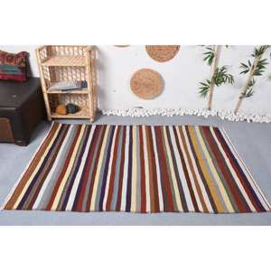 Tapis à Rayures Bohème Marron Vintage (4x6,2 pi) - Product Image 1