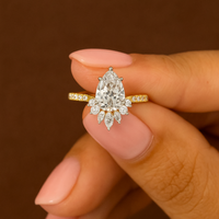 Anillo de Compromiso de Oro Sólido de 14K con Moissanita de Corte Pera Floral Vintage de Lujo para Mujer, Certificado IGI, 2.10 Quilates en Total, para Fiesta o Aniversario
