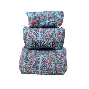 Organizador de Maquillaje Acolchado Ecológico Grande, Estilo Vintage, para Viaje, para Damas de Honor, Cosméticos, 3 Piezas, Estampado a Mano, Estilo Boho - Product Image 1