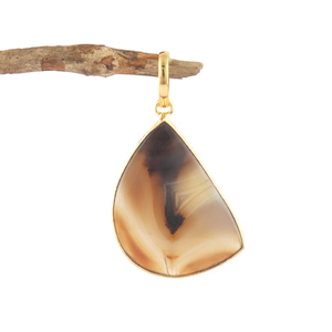 Nueva venta al por mayor Unisex Latón chapado en oro ágata colgante collar piedra preciosa Natural forma elegante bisel ajuste étnico mujeres joyería - Product Image 1