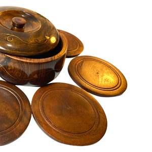 Tapis de thé en bois massif fait à la main, tapis de thé artisanal en bois, ensemble de tapis de thé rond en bois fait à la main - Product Image 5