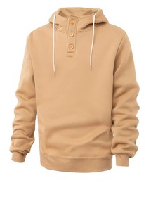 Sweat-shirt à capuche boutonné pour homme en molleton de coton, tailles américaines, grandes tailles, respirant, logo personnalisé, poche kangourou, côtelé - Product Image 2