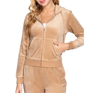 Women's Two-Piece Long Sleeve Velour Zip <b>Hoodie</b> Track Suit Set Autumn 100% Cotton Breathable Elegant <b>Lightweight</b> <b>Hoodies</b> - Product Image 4