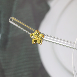 Pailles à boire en verre borosilicate de luxe écologiques avec motif floral, réutilisables et sans danger pour les aliments, pour bars et cafés - Product Image 1
