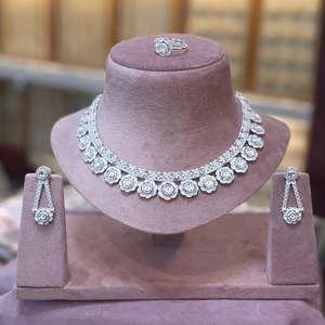 Elegant <b>Silver</b>-Plated Floral Pendant Choker <b>Necklace</b> Set with Matching Earrings | Bridal & Festive Jewelry Model 23220 - Product Image 1