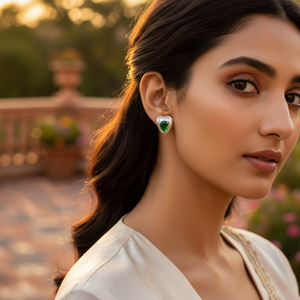 Pendientes de Botón de Esmeralda en Forma de Corazón Plateados con Diamante Talla Pera, Chapados en Oro Rosa, para Mujer, Estilo Moderno para Compromiso - Product Image 1