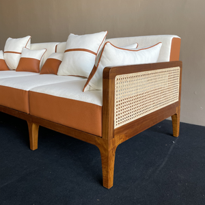 JUNE Sofá modular seccional en forma de L para sala de estar Acento de ratán natural Tela de dos tonos Cuero sintético Apartamento/Villa/Hotel - Product Image 2