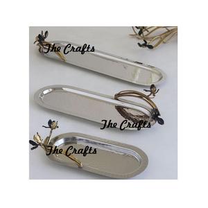 Plateau de service profond martelé d'acier inoxydable avec les poignées de fer de concepteur pour le fabricant et les exportateurs en Inde - Product Image 4