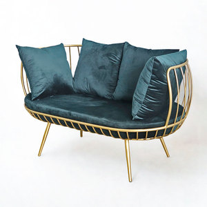 Sofá contemporáneo SFB68056 con estructura de hierro dorado y cojines color verde azulado - Product Image 1