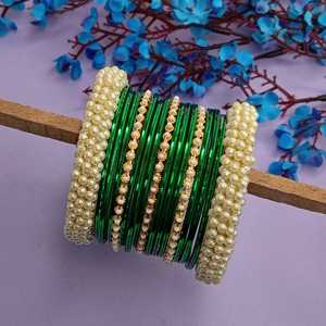 ชุดกำไลมุกเทียมอินเดียชุดกำไลแต่งงานอินเดียสำหรับผู้หญิงขายส่งกำไลข้อมือโลหะมันวาวเครื่องประดับสำหรับผู้หญิง - Product Image 1