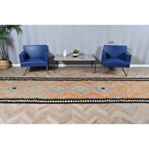 Vintage Turkish <b>Runner</b> <b>Rug</b> 3.6x14 ft (110x428 cm), Orange Abstract Kilim <b>Rug</b> - Product Image 3