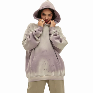 เสื้อฮู้ดดี้ผ้าฟลีซผสมโพลีเอสเตอร์ 100% แบบซิปครึ่งตัว แขนทรงโคม ระบายอากาศได้ดี ลวดลายซันเฟด วินเทอร์ แอพพลิเค แบบสั่งทำพิเศษ ผ่านกรรมวิธีฟอกสีแบบแอซิดวอช - Product Image 6