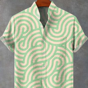 Polo informal fresco y cómodo de verano para hombre 2025, camisa de manga corta con patrón Irregular, camisa de moda con botones de lino estampados - Product Image 5